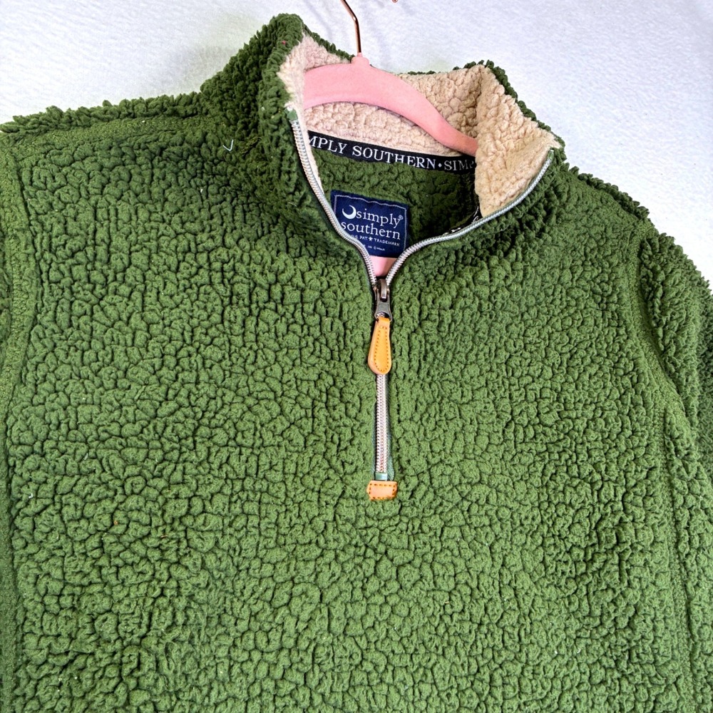 Simply Southern Olive Green Sherpa Fleece Quarter Zip Pullover Sweatshirt Small